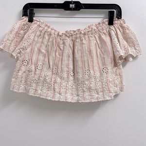 LoveShackFancy - Pink / White Off the shoulder Crop Top - S.